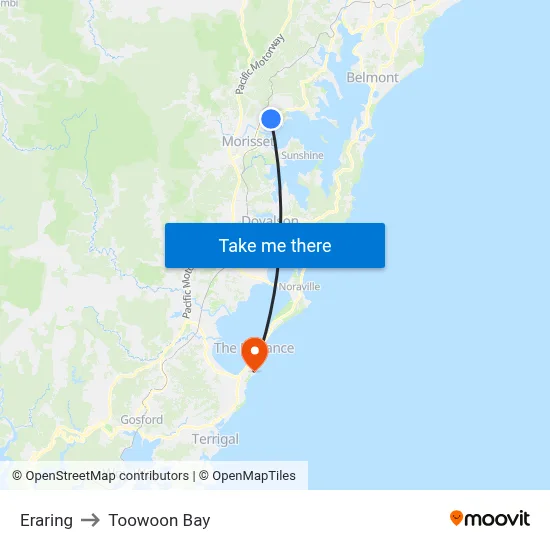 Eraring to Toowoon Bay map