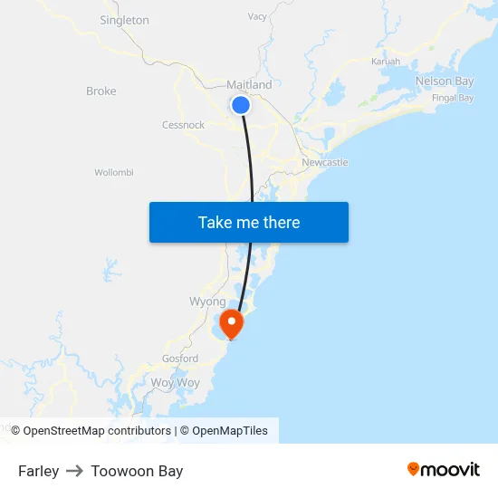 Farley to Toowoon Bay map