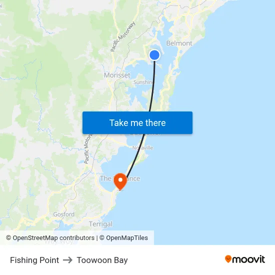 Fishing Point to Toowoon Bay map