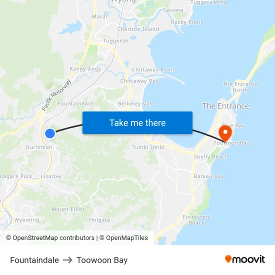 Fountaindale to Toowoon Bay map