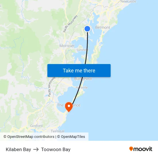 Kilaben Bay to Toowoon Bay map