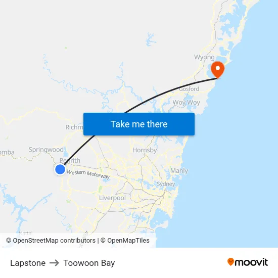 Lapstone to Toowoon Bay map