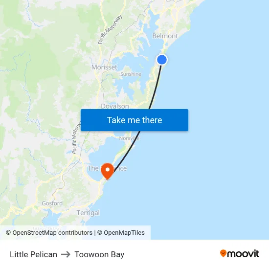 Little Pelican to Toowoon Bay map