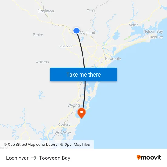Lochinvar to Toowoon Bay map
