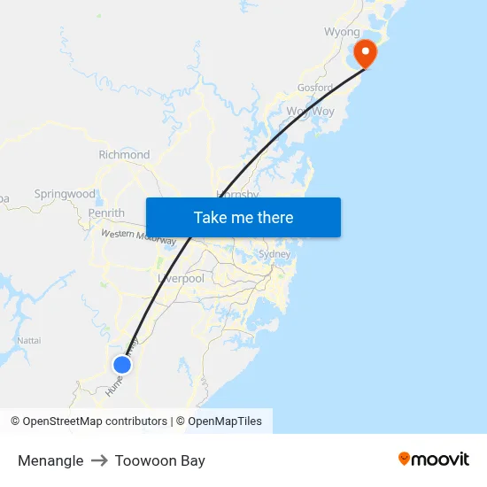 Menangle to Toowoon Bay map