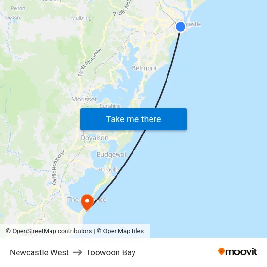 Newcastle West to Toowoon Bay map