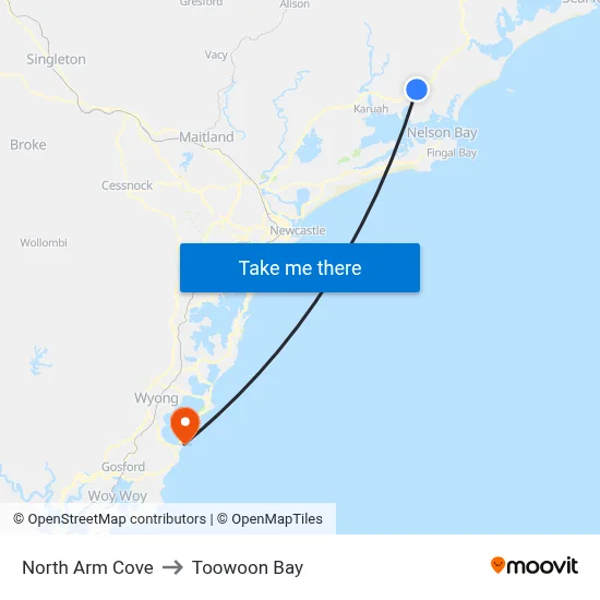 North Arm Cove to Toowoon Bay map
