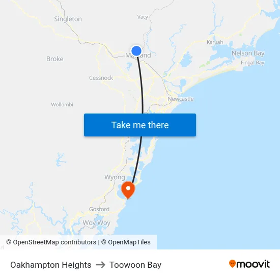 Oakhampton Heights to Toowoon Bay map