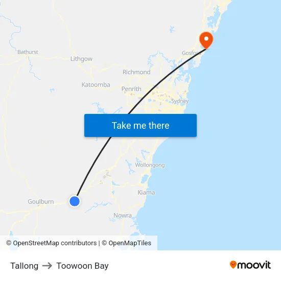 Tallong to Toowoon Bay map