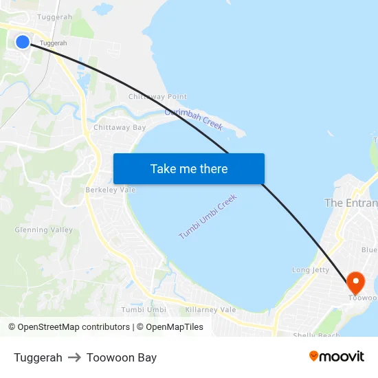 Tuggerah to Toowoon Bay map