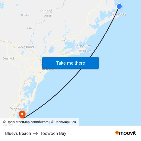 Blueys Beach to Toowoon Bay map
