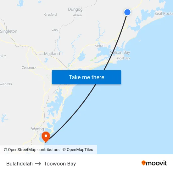 Bulahdelah to Toowoon Bay map
