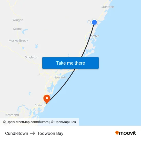 Cundletown to Toowoon Bay map