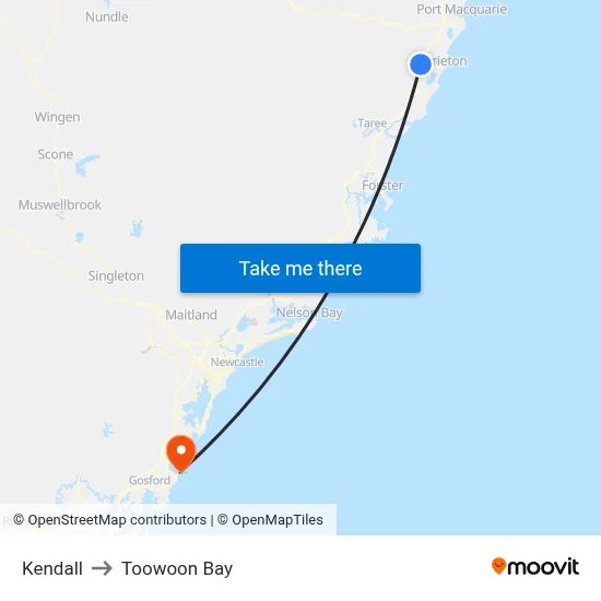 Kendall to Toowoon Bay map