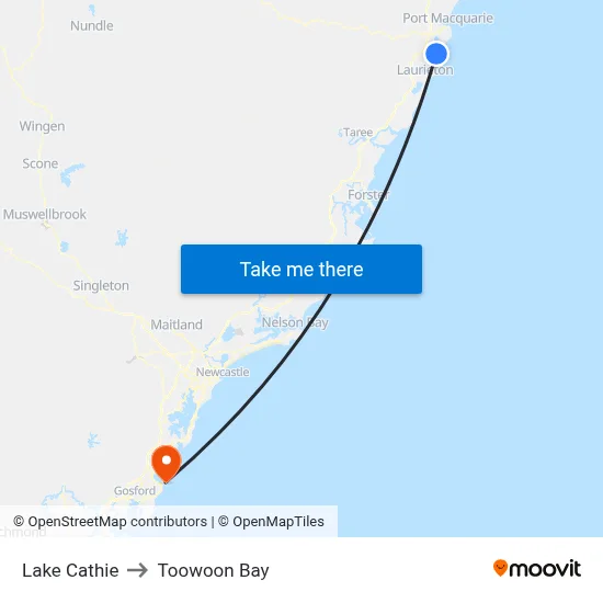 Lake Cathie to Toowoon Bay map