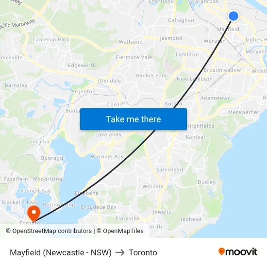 Mayfield (Newcastle - NSW) to Toronto map