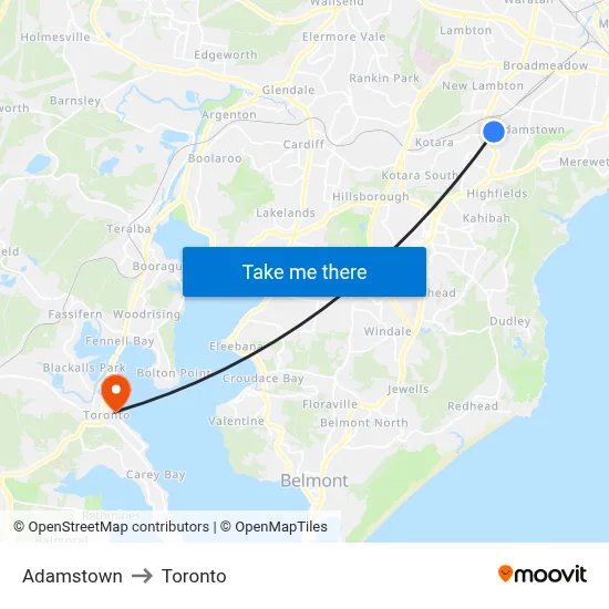 Adamstown to Toronto map
