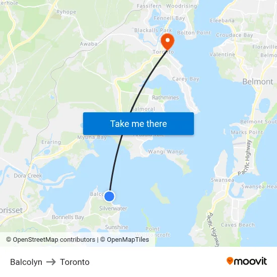 Balcolyn to Toronto map