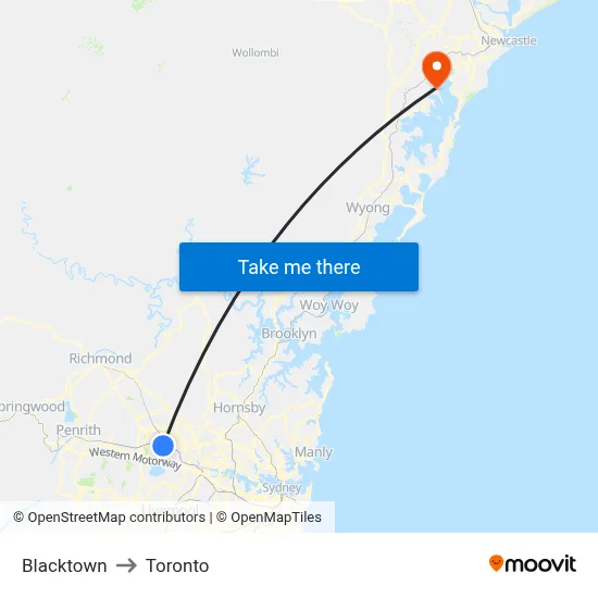 Blacktown to Toronto map