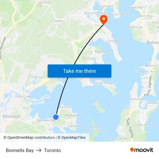 Bonnells Bay to Toronto map