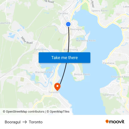 Booragul to Toronto map