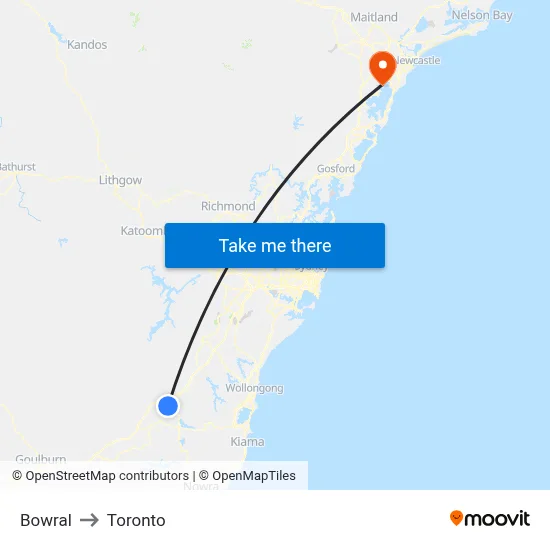 Bowral to Toronto map