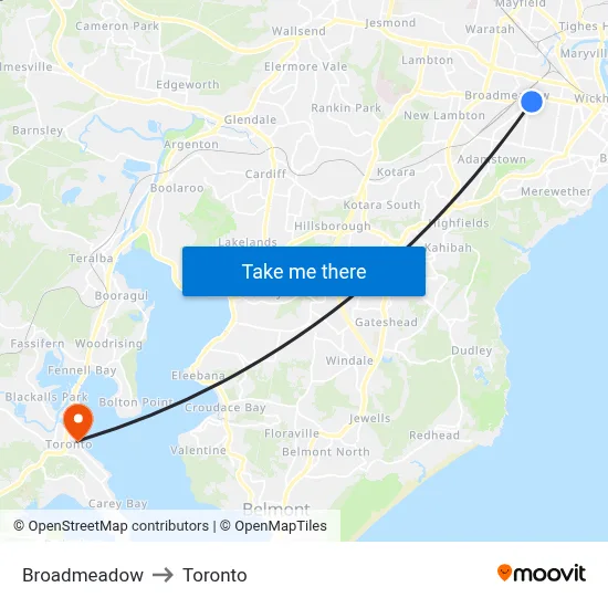 Broadmeadow to Toronto map