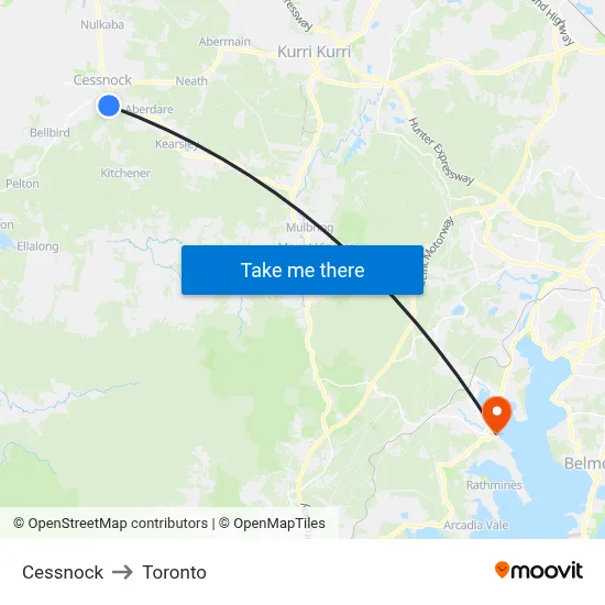Cessnock to Toronto map