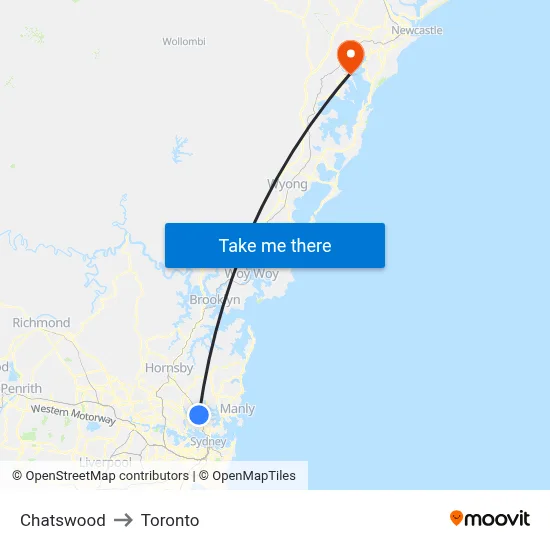 Chatswood to Toronto map