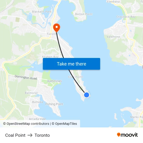 Coal Point to Toronto map