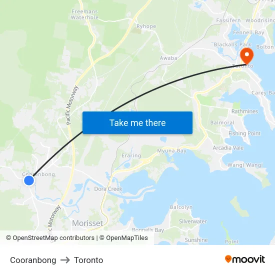 Cooranbong to Toronto map
