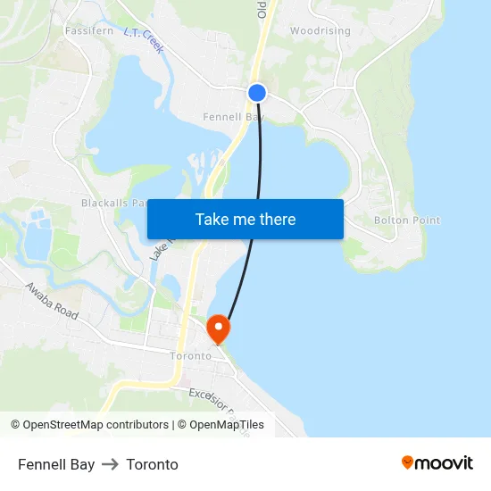 Fennell Bay to Toronto map