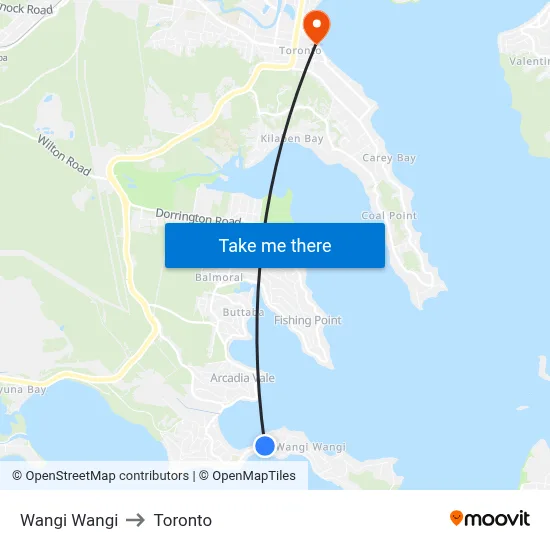 Wangi Wangi to Toronto map