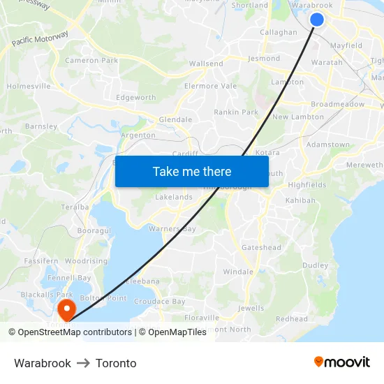 Warabrook to Toronto map