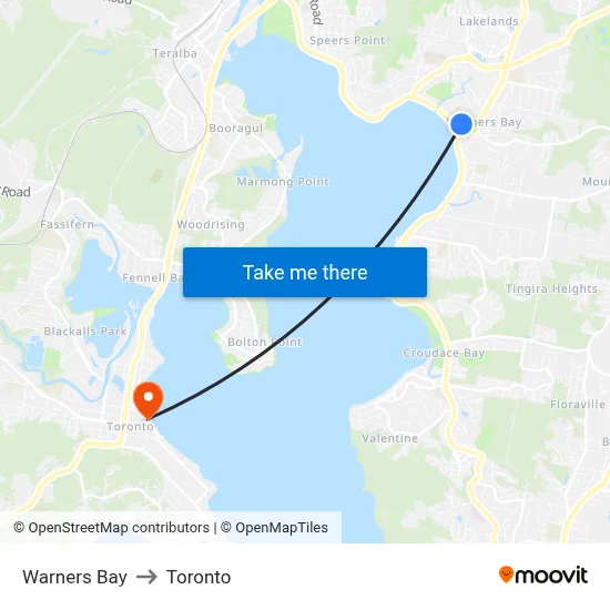 Warners Bay to Toronto map