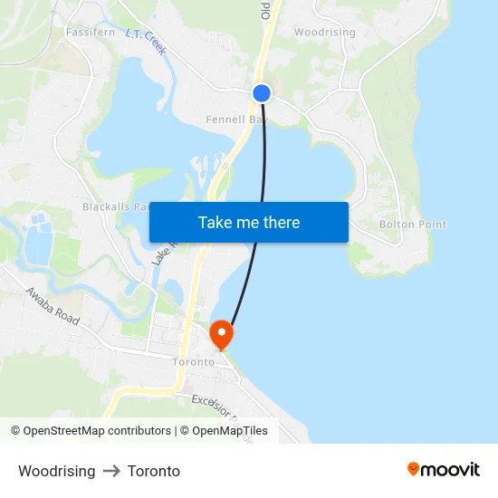 Woodrising to Toronto map