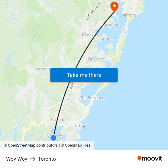Woy Woy to Toronto map