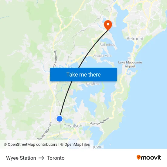 Wyee Station to Toronto map