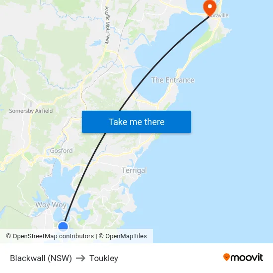 Blackwall (NSW) to Toukley map
