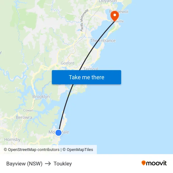 Bayview (NSW) to Toukley map