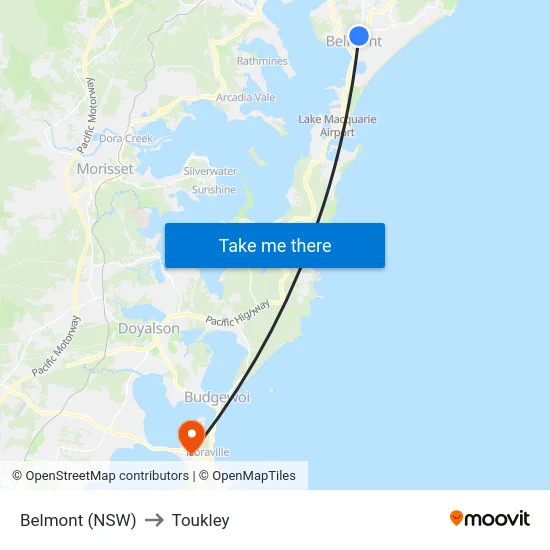 Belmont (NSW) to Toukley map