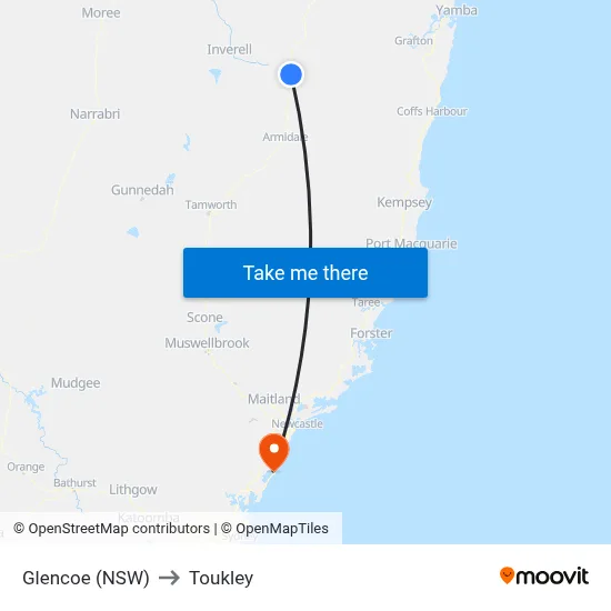 Glencoe (NSW) to Toukley map