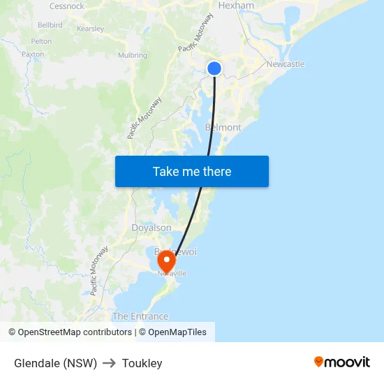 Glendale (NSW) to Toukley map