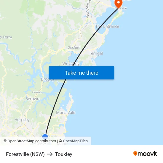 Forestville (NSW) to Toukley map