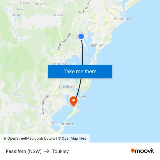 Fassifern (NSW) to Toukley map