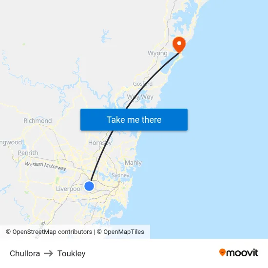 Chullora to Toukley map
