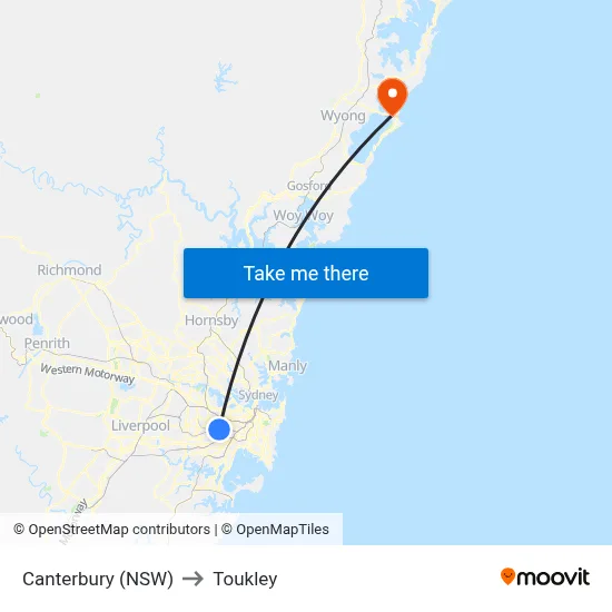 Canterbury (NSW) to Toukley map