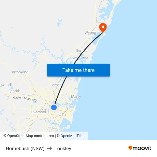Homebush (NSW) to Toukley map