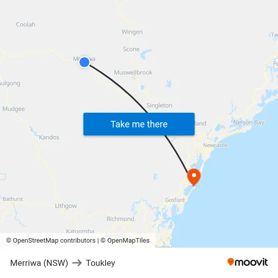Merriwa (NSW) to Toukley map