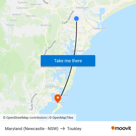 Maryland (Newcastle - NSW) to Toukley map